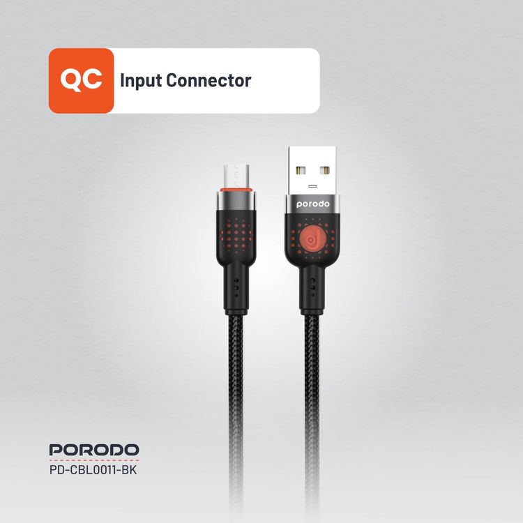 Porodo Braided USB-A to Micro USB Cable PDCBL0011BK - 1.2m, Black