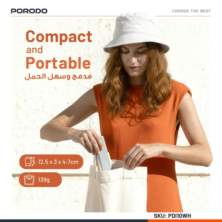 Porodo Selfie Stick with Tripod PDI10WH - White
