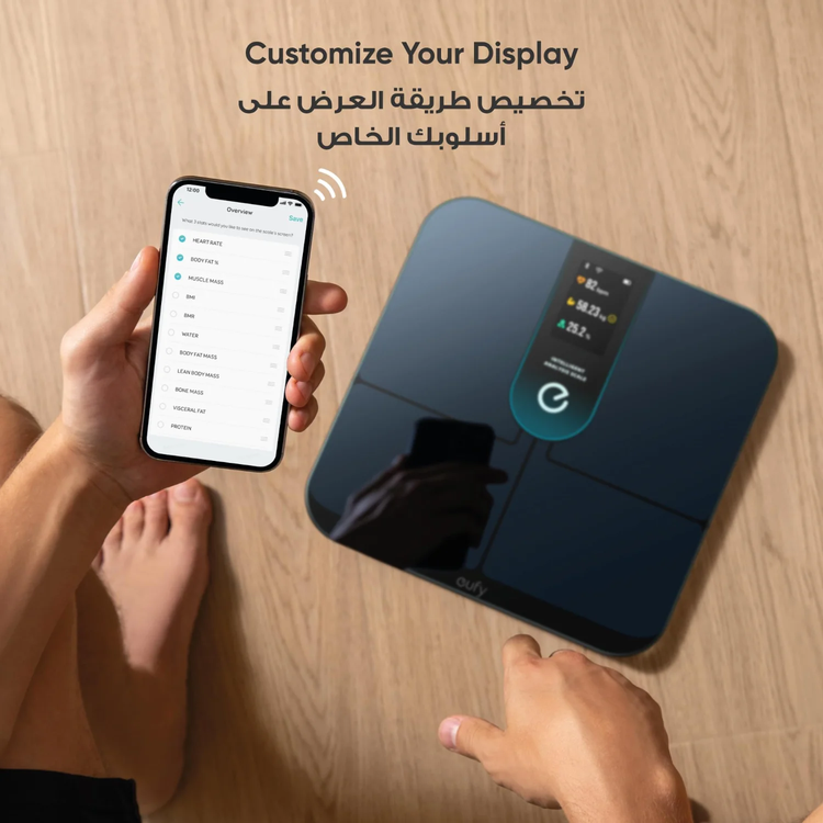 eufy ميزان ذكي P3 T9150K11 - 16 قياس، واي فاي/بلوتوث، أسود