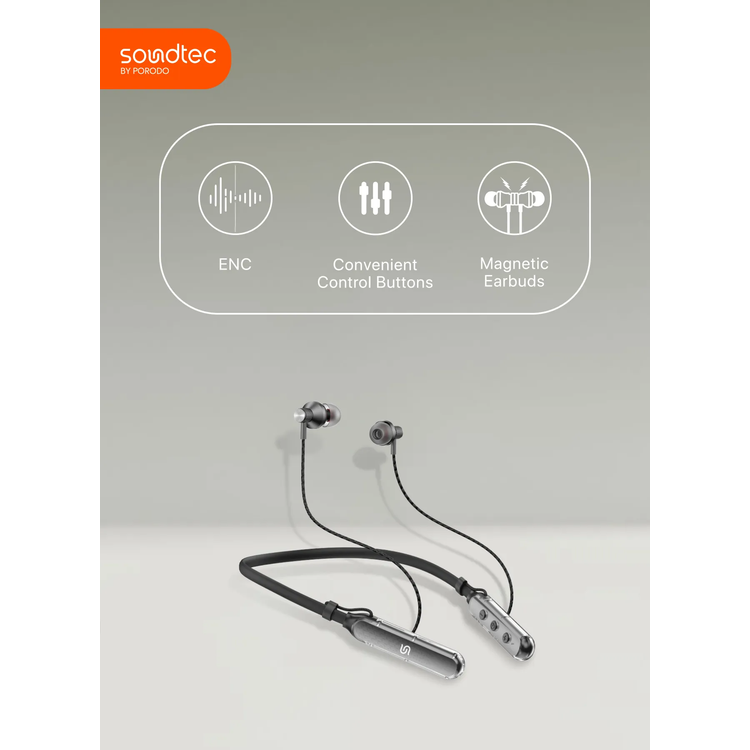 Porodo Neckband Earphone SV Pro PDSTWLEP017BK - ENC, Black