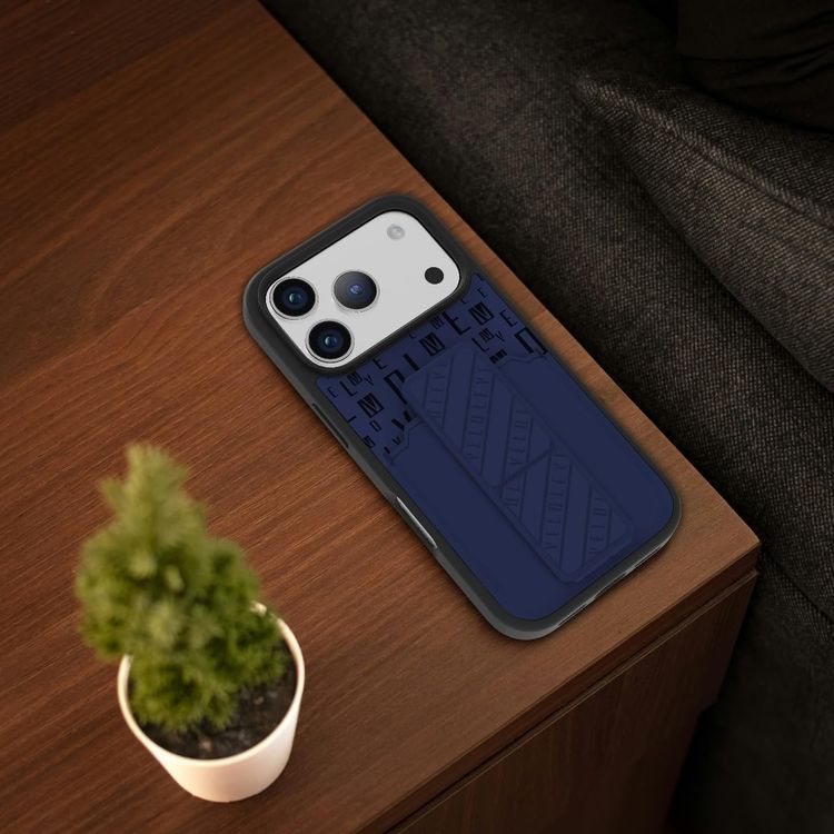 LEVELO Phone Case iPhone 17 Pro - Cardholder, Magnetic Strap, Midnight Blue