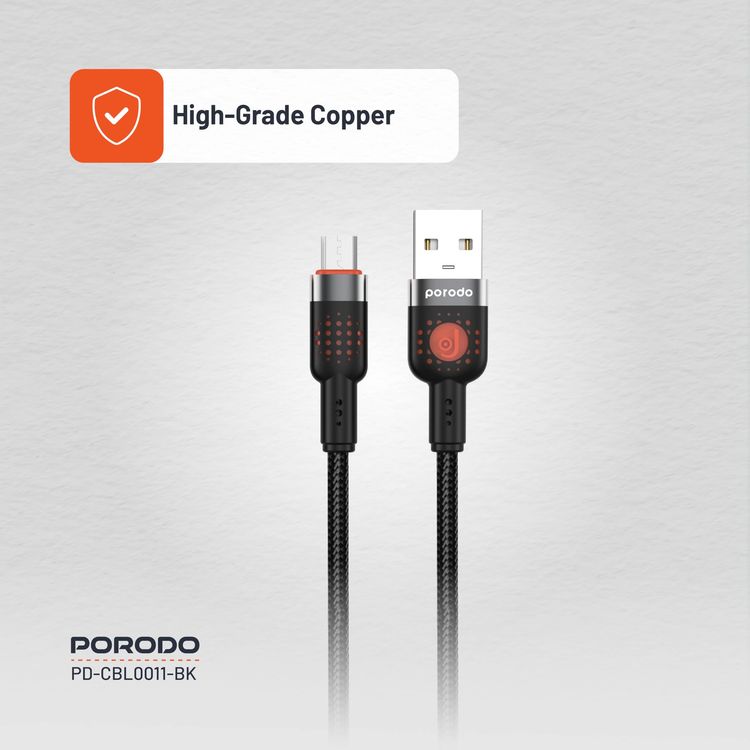 Porodo Braided USB-A to Micro USB Cable PDCBL0011BK - 1.2m, Black
