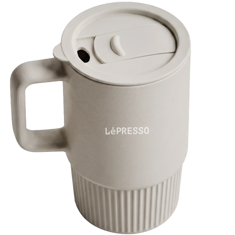 LePresso كوب خزفي بمصاصة LPCFFGSC0054GY - 400 مل، رمادي