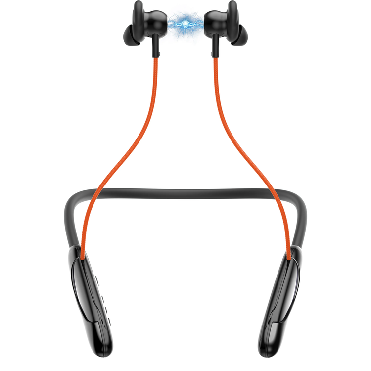 Porodo Neckband Earphones PDSTWLEP046BK - ENC, Bluetooth 5.3, Black