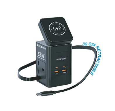 Green Lion Travel Adapter GNGANTR65WBK - 65W GaN PD, Wire...