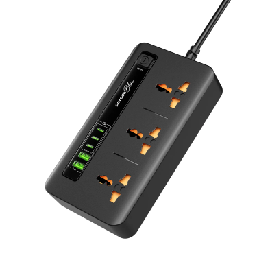 Porodo Power Socket PB3ACC2CM-BK - 3 AC, 2 USB-A, 3 Type-C, 3000W, Black