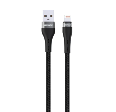 Green Lion كابل USB-A إلى Lightning 2 متر - مضفر، أسود