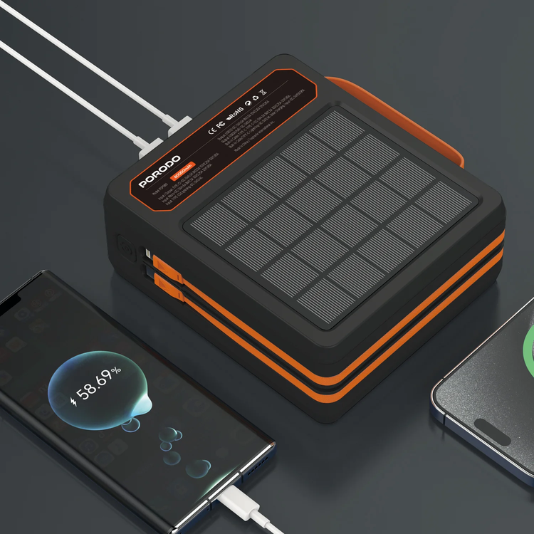 Porodo LAROS Solar Power Bank 80000mAh, PDPB80BK - Black