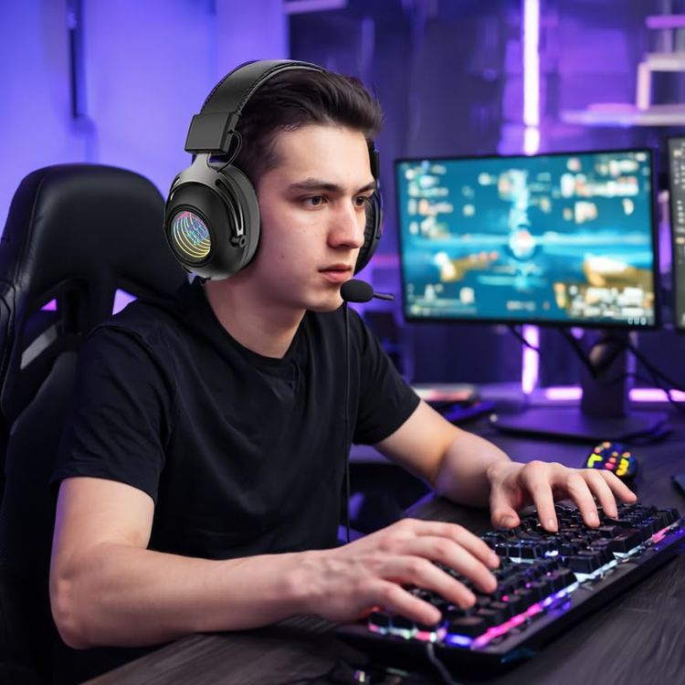 Porodo Gaming Headset Infinity Mirror RGB - Detachable Mic, Black