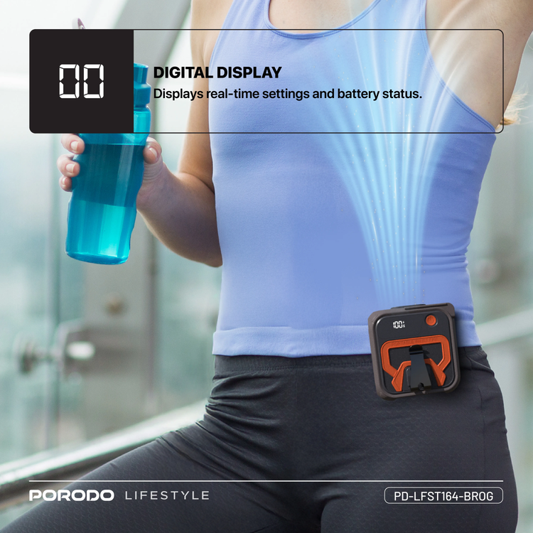 Porodo Waist Fan PD-LFST164-BROG - 10000mAh Powerbank, 5 Speeds, Brown Orange