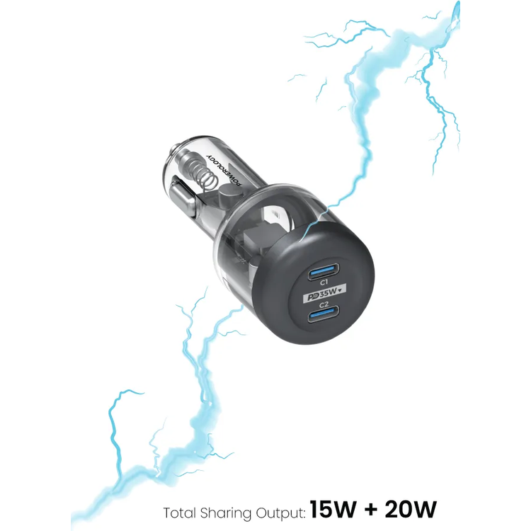 Powerology Car Charger Crystalline Series PCCSR011 - 35W Dual PD, Transparent