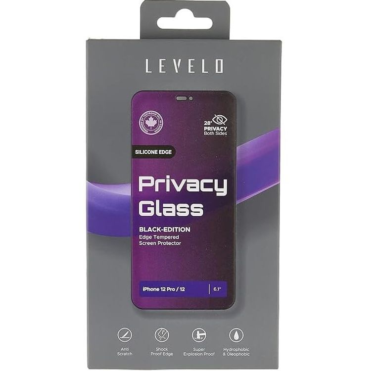 Levelo Tempered Glass Screen Protector iPhone 12/12 Pro - Privacy, Black