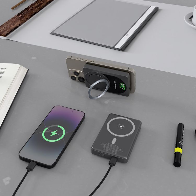 Porodo Power Bank Qi2 PDPBFCH086DG - 10000mAh, 15W Wireless, Ring Stand