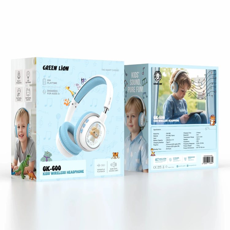 Green Lion Wireless Headphones GK-600 - Kids, 20H Playtime, Blue