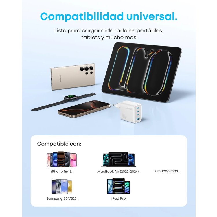 Anker Zolo Charger Adapter, 70W 4-Port, A121CP21 - White