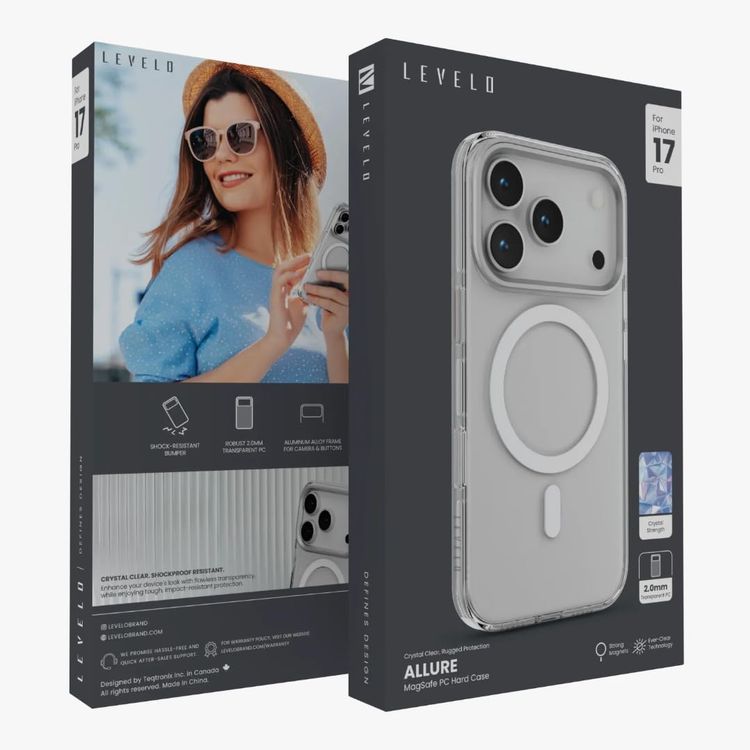 LEVELO iPhone 17 Pro Case - Aluminum Frame, Transparent