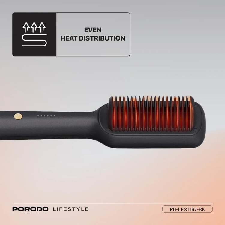 Porodo Heated Hair Straightener Comb PD-LFST167-BK - 33W, 5 Settings, Black