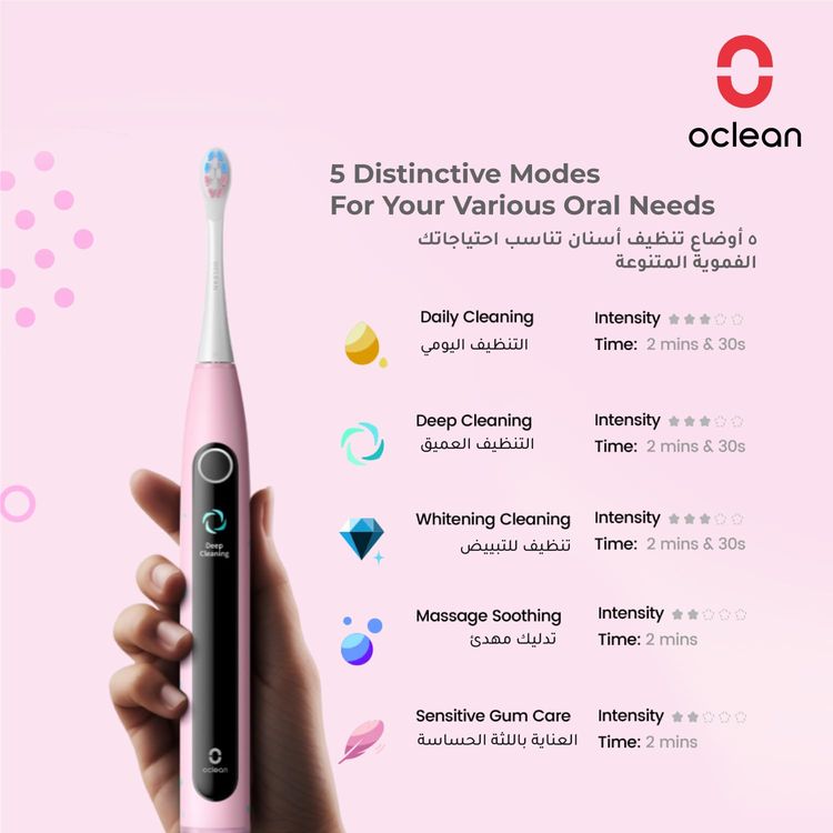 فرشاة أسنان كهربائية Oclean X Kids بشاشة تفاعلية - وردي