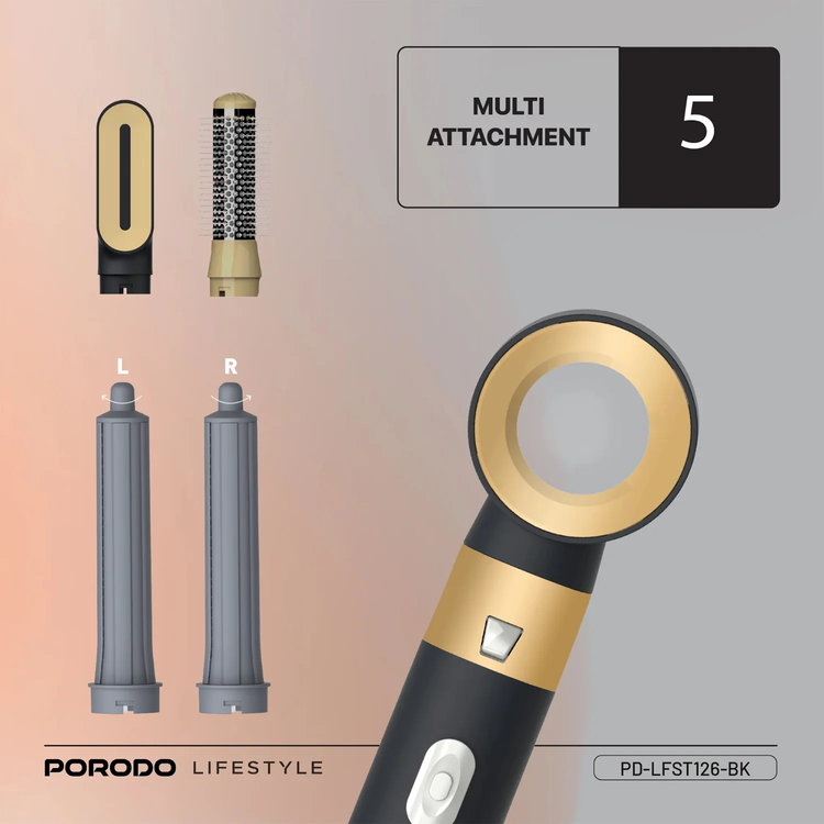 Porodo Multi-Styling Hair Dryer Set, PDLFST126BK - Black