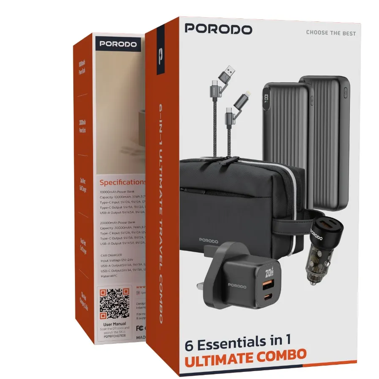 Porodo Ultimate Combo 6-in-1 Power Bank PDPBFCH071CB