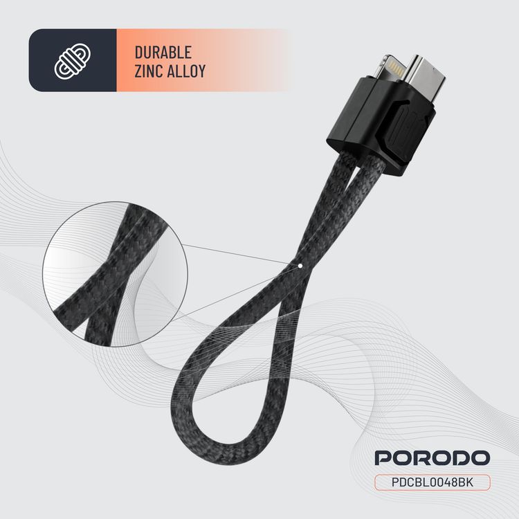 Porodo ChargeLoop USB-C to USB-C Cable PDCBL0048BK - 30W Fast Charge, Black