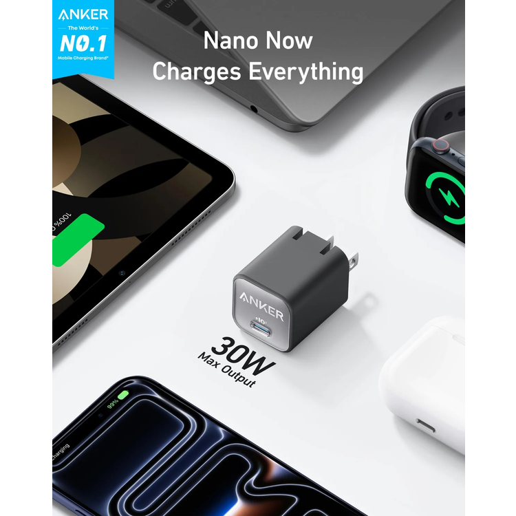 Anker Nano Pro Adapter, 30W GaN Fast Charger, PIQ 3.0 - Black