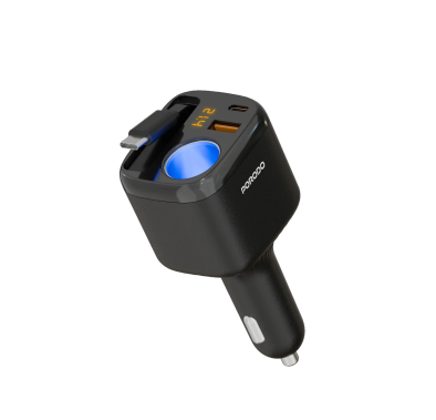 Porodo Car Charger Apolo PDCCR34BK - 93W, Type-C Retracta...