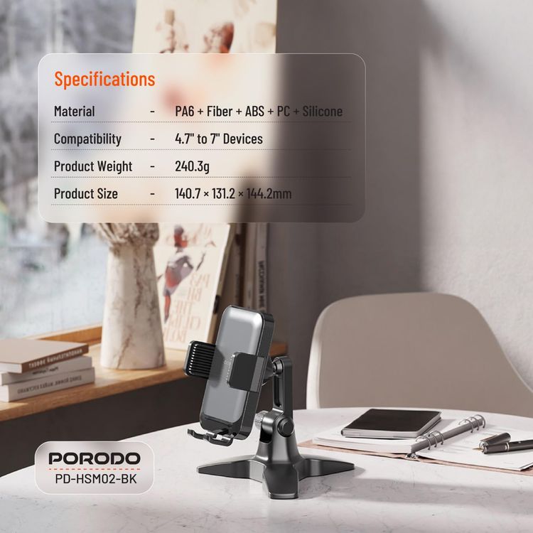 Porodo Magnetic Car Phone Stand PD-HSM01-GY - Dual Suction, MagSafe Compatible, Grey