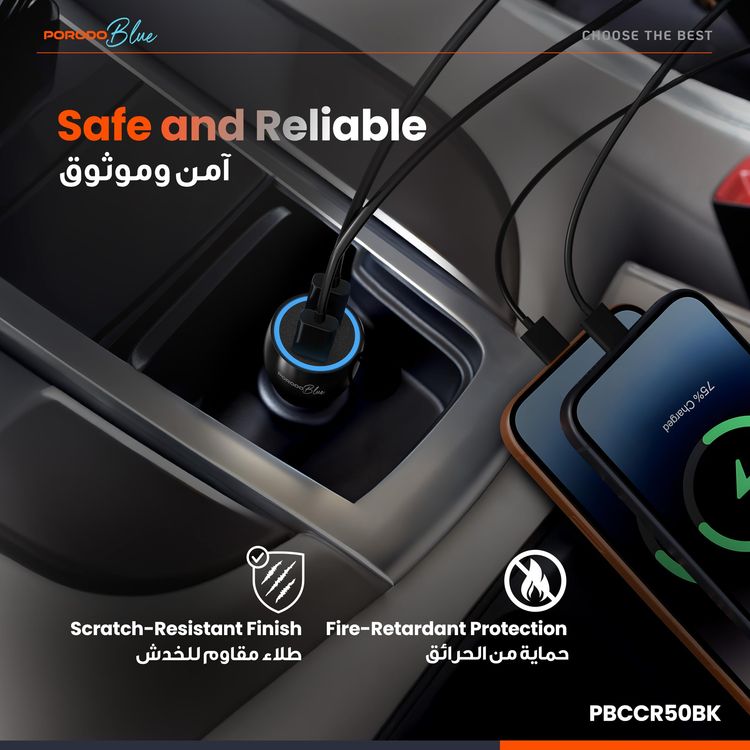 Porodo Car Charger PBCCR50BK - 60W Dual USB-C, Black
