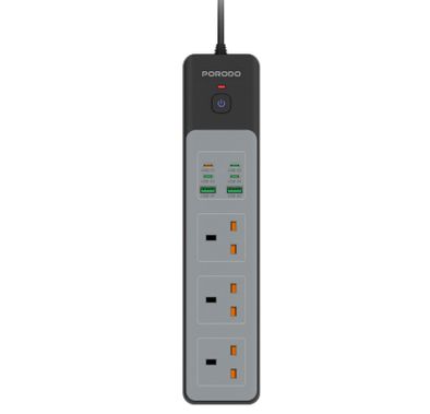 Porodo Power Strip PDFWCH045WH - 4 AC Outlets, 6 USB Port...