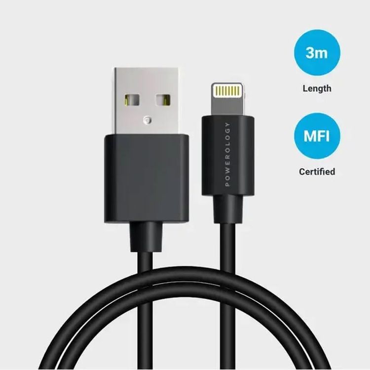 Powerology Lightning Cable P3BLBK - 3M, Black