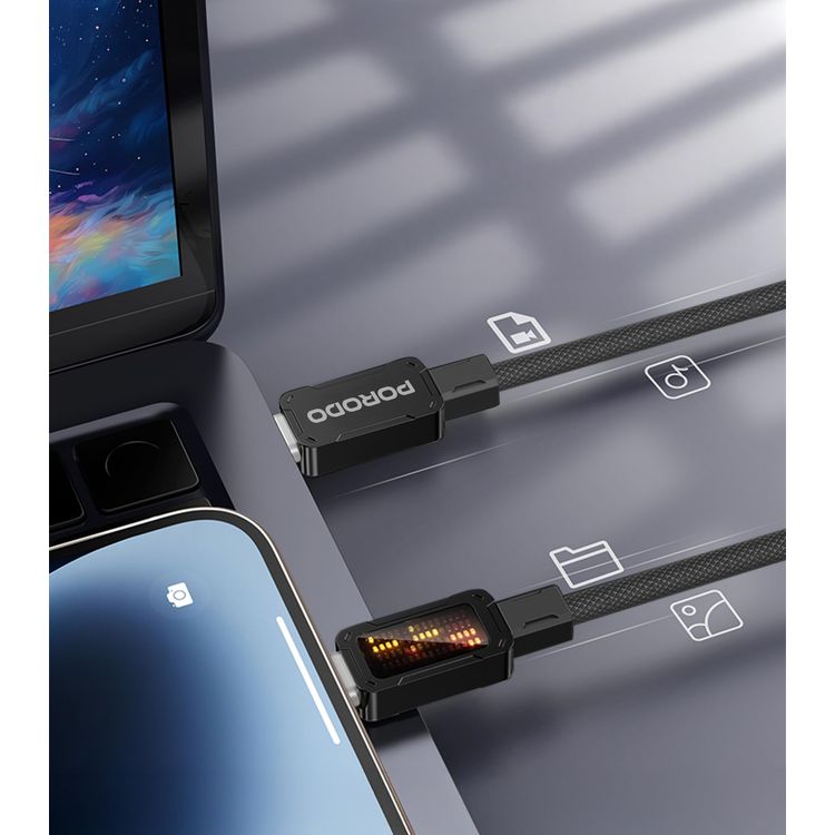 Porodo USB-C Cable PDCBL0032BK - 100W PD, LED Flow Light, Black