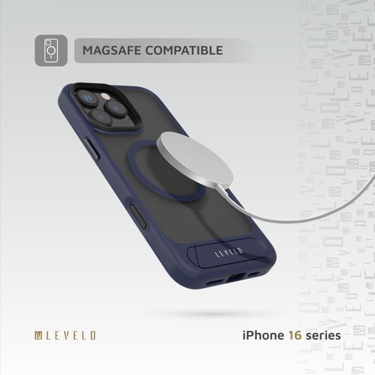 Levelo Matteo Case iPhone 16 Pro Max - Bottom Stand Grip, Blue