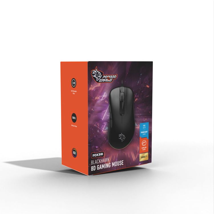 Porodo Gaming Mouse BlackHawk PDX318 - 16000 DPI, Wired, Black