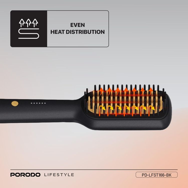 Porodo Hair Straightener Brush Lifestyle PD-LFST166-BK - 30W, 5 Temps, Black