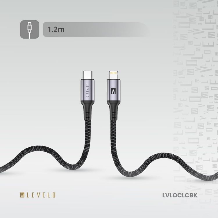 LEVELO USB-C to Lightning Cable LVLOCLCBK - 30W Fast Charging, Black