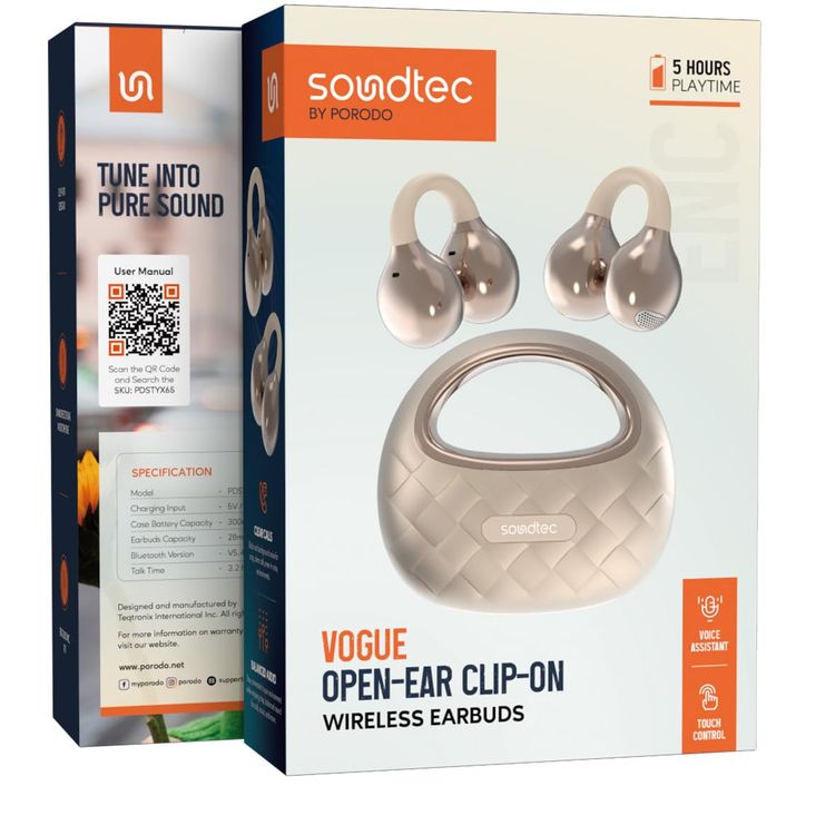 Porodo Earbuds Vogue PDSTYX65PK - Open-Ear, Touch Control, Pink