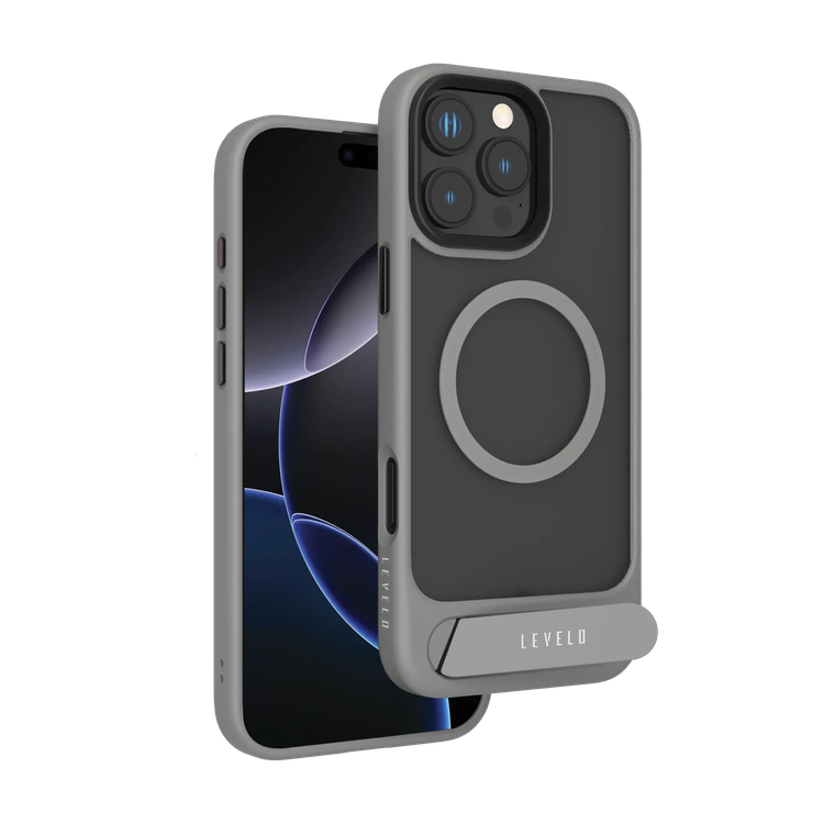 LEVELO Matteo Case iPhone 16 Pro- Bottom Stand Grip, Grey