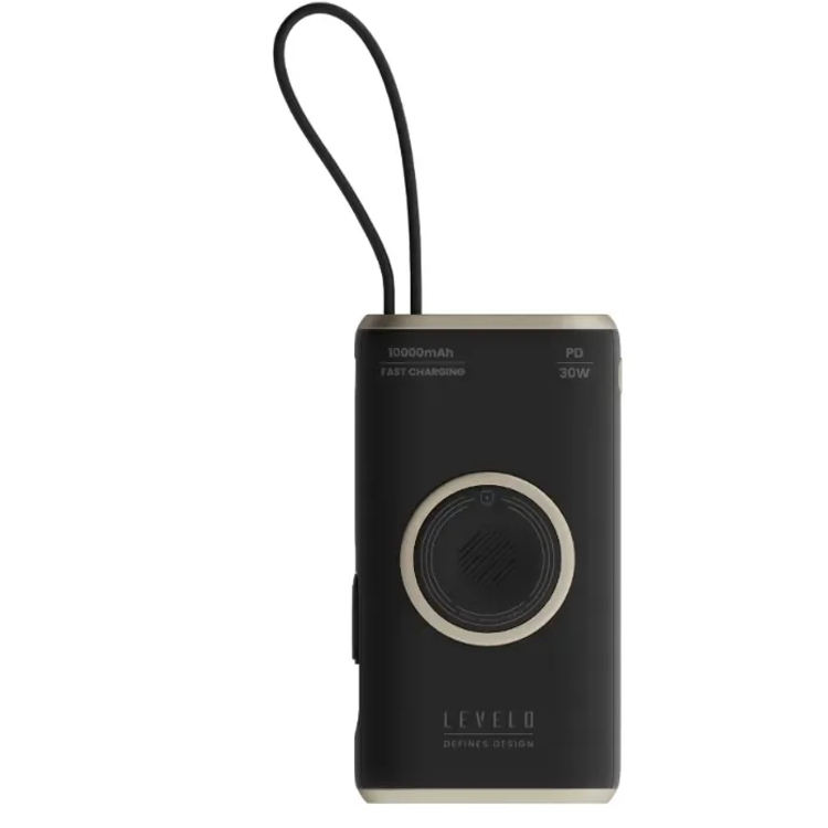 LEVELO Power Bank Roma 10000mAh - 30W PD, Apple Watch Charger, Black