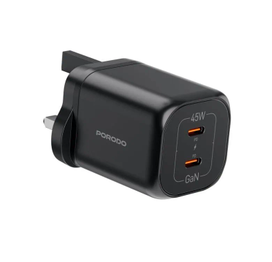 Porodo Dual USB-C Quick Charger PDFWCH064BK - 45W, Black