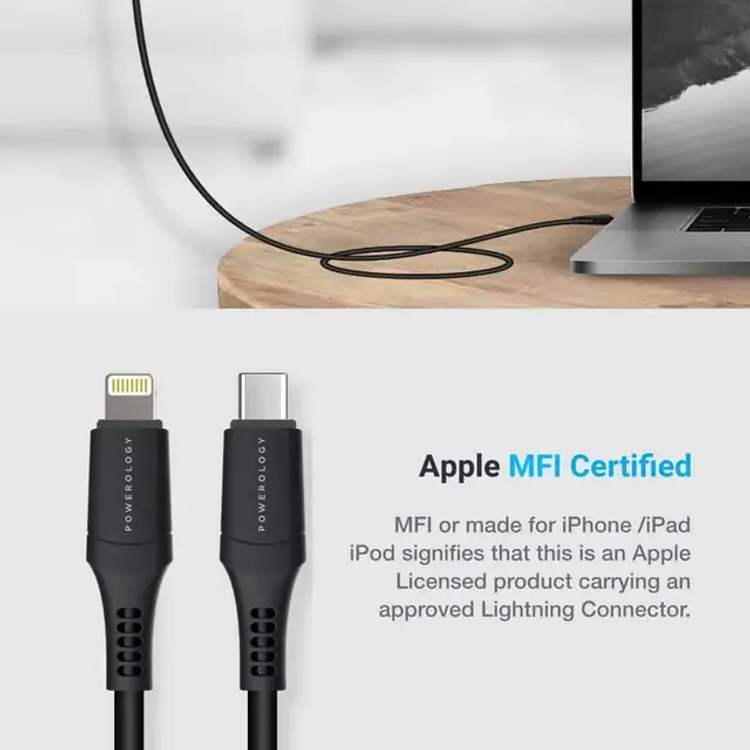 Powerology Cable P12CLV2BK - Type-C to Lightning 1.2m, Black