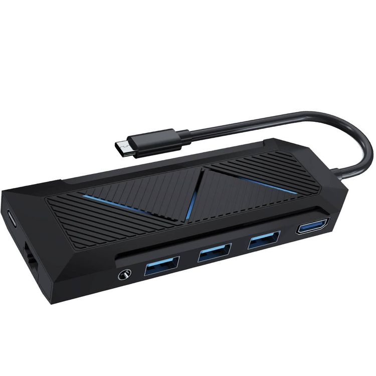 Porodo USB-C Hub PDX520-BK - 9-in-1, 100W PD, RGB, Black