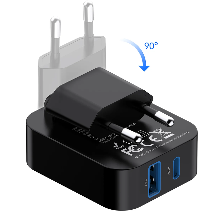 Powerology شاحن CRAB PWCUQC066BK - قابل للطي EU GaN، أسود