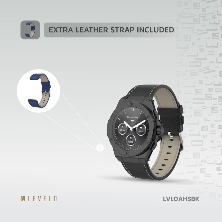 Levelo Hybrid Smartwatch Oak Automatique LVLOAHSBK - AMOLED, Black