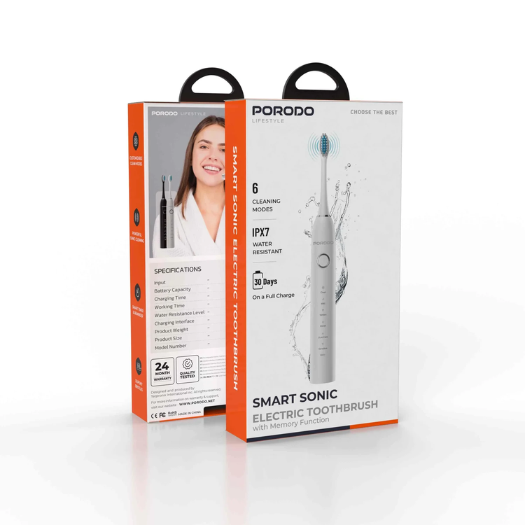 Porodo Electric Toothbrush PDLFSTXCA8WH - Smart Sonic, White