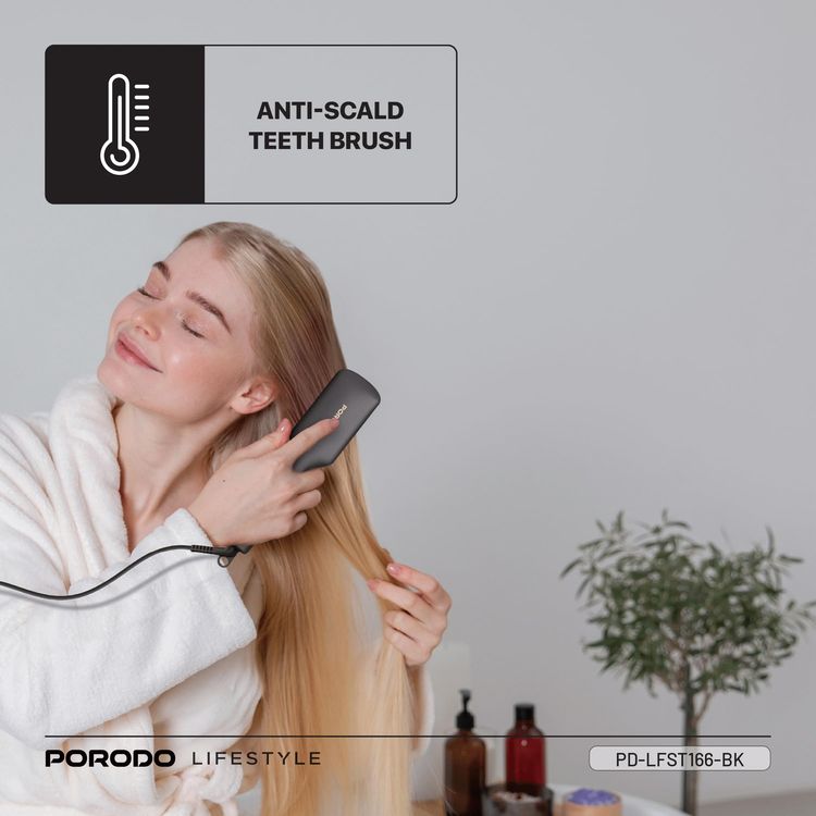 Porodo Hair Straightener Brush Lifestyle PD-LFST166-BK - 30W, 5 Temps, Black