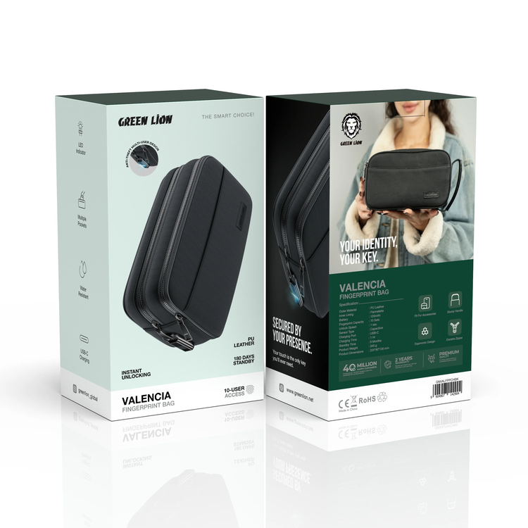 GREEN LION Fingerprint Bag GNVALFPPCHBK - USB-C Charging, Black