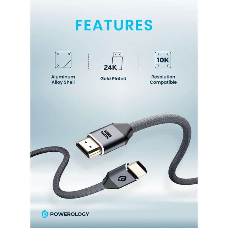 Powerology HDMI Cable PWHDC3M-GY - 8K, 3m, Gray