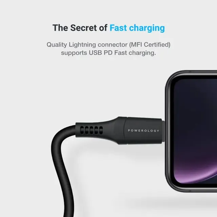 Powerology Cable P12CLV2BK - Type-C to Lightning 1.2m, Black
