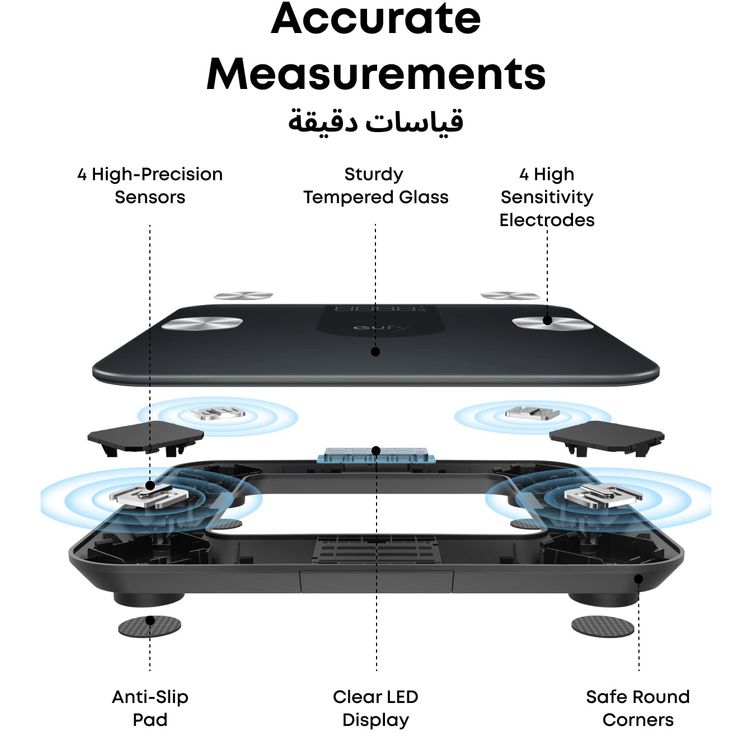 eufy ميزان ذكي A1 T9120K11 - 12 قياسات، أسود